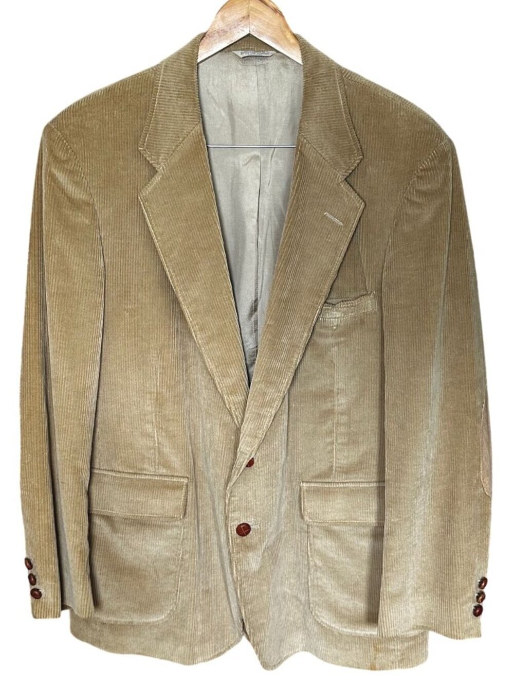Vintage John Peel Ltd Corduroy Sport Coat 44R Elbow Patches Tan 80s